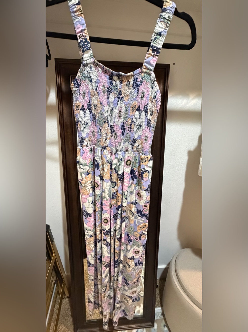 Floral Smocked Jumpsuit - Size Small